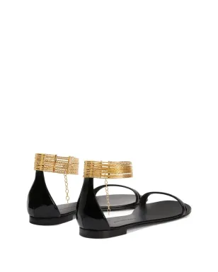 Giuseppe Zanotti Kay ゴールド アンクルストラップ フラットサンダル - ブラック - サムネイル1