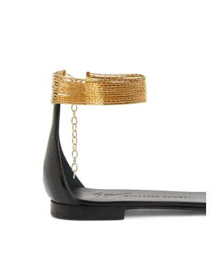 Giuseppe Zanotti Kay ゴールド アンクルストラップ フラットサンダル - ブラック - サムネイル2
