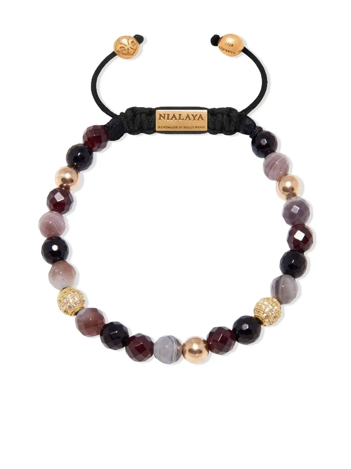 Nialaya Jewelry クリスタル装飾ビーズブレスレット - ブラック - 画像1