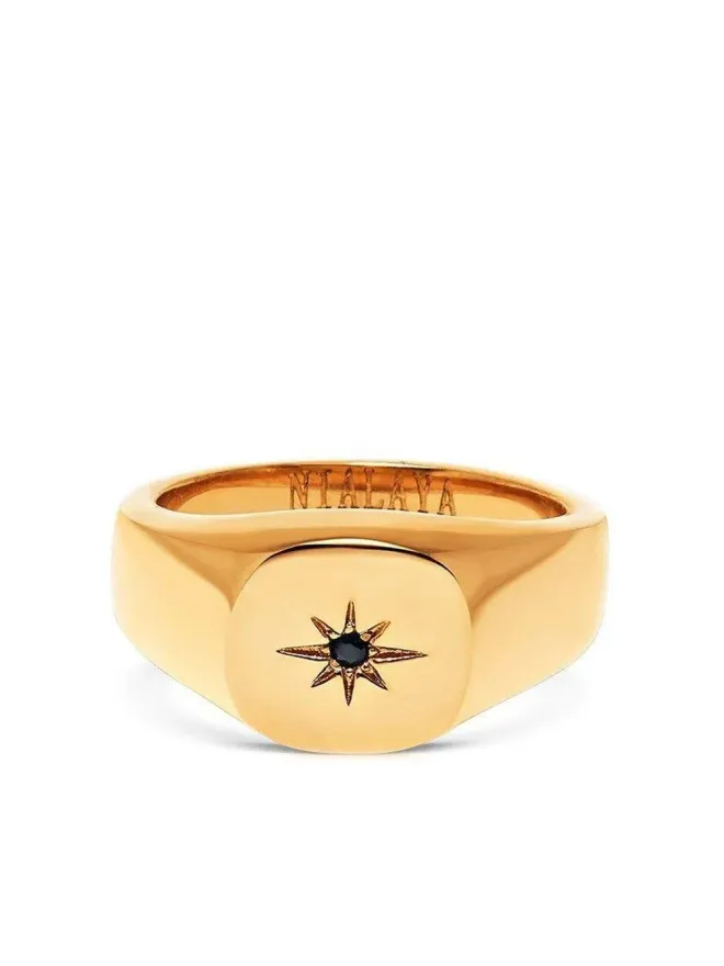 Nialaya Jewelry Nialaya Jewelry Skyfall Starburst signet ring - Goldの商品画像
