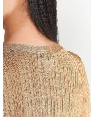 Prada Vネック ラメ カーディガン - ゴールド - サムネイル4