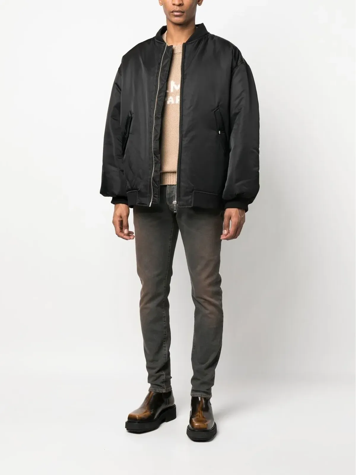 Balmain ブラウンのダメージデニム・スリムフィットジーンズ - 画像2