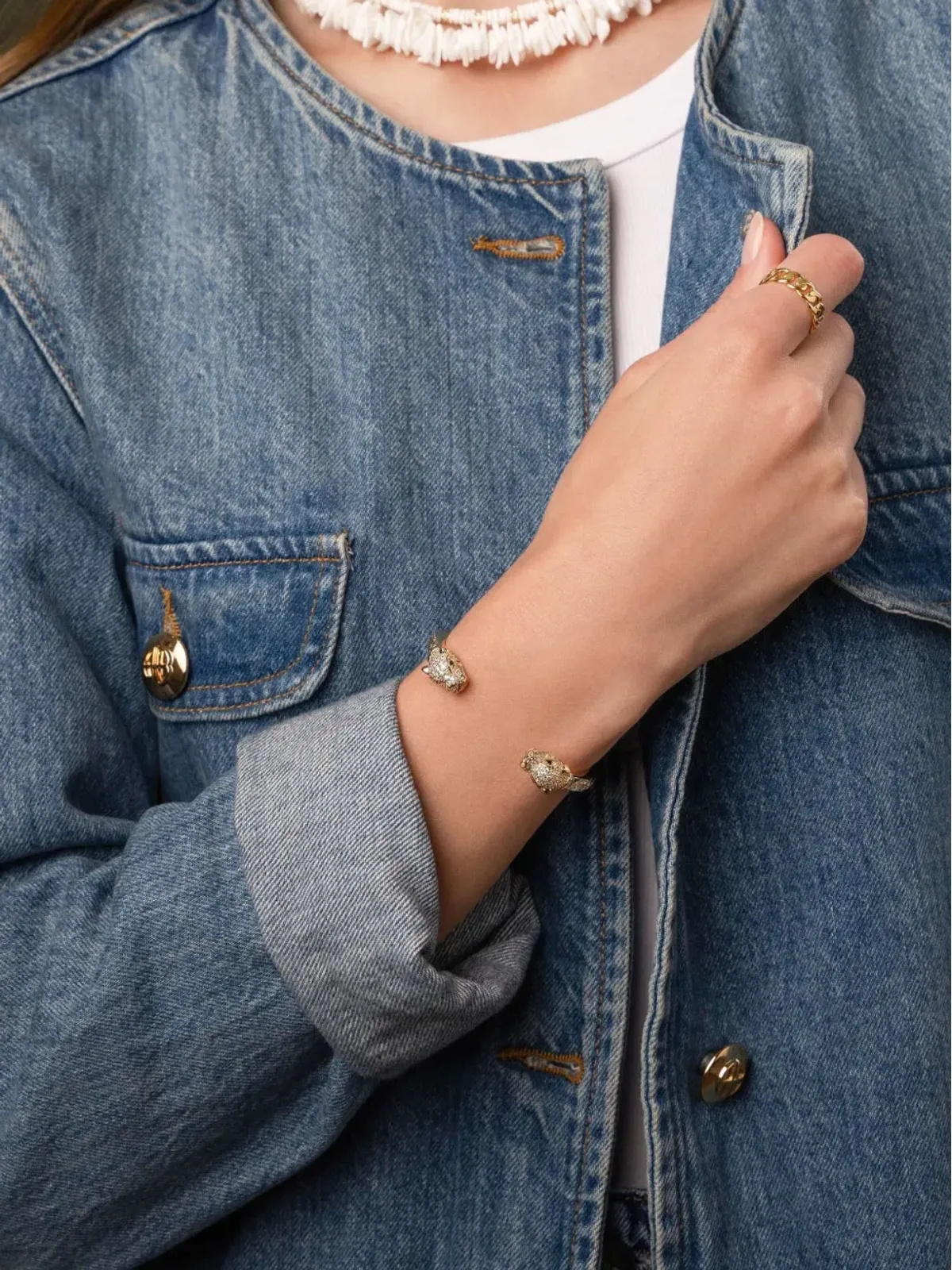 Nialaya Jewelry パンサークリスタル装飾ブレスレット - ゴールド - 画像4