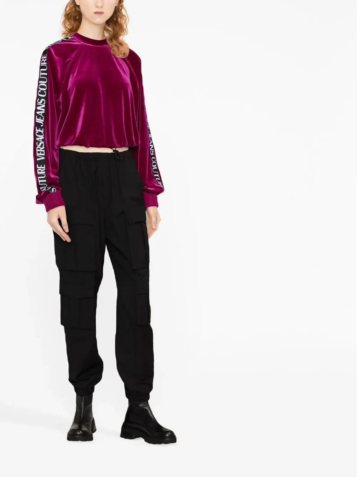 Versace Jeans Couture ロゴトリム ベロア スウェット ピンク - 画像2