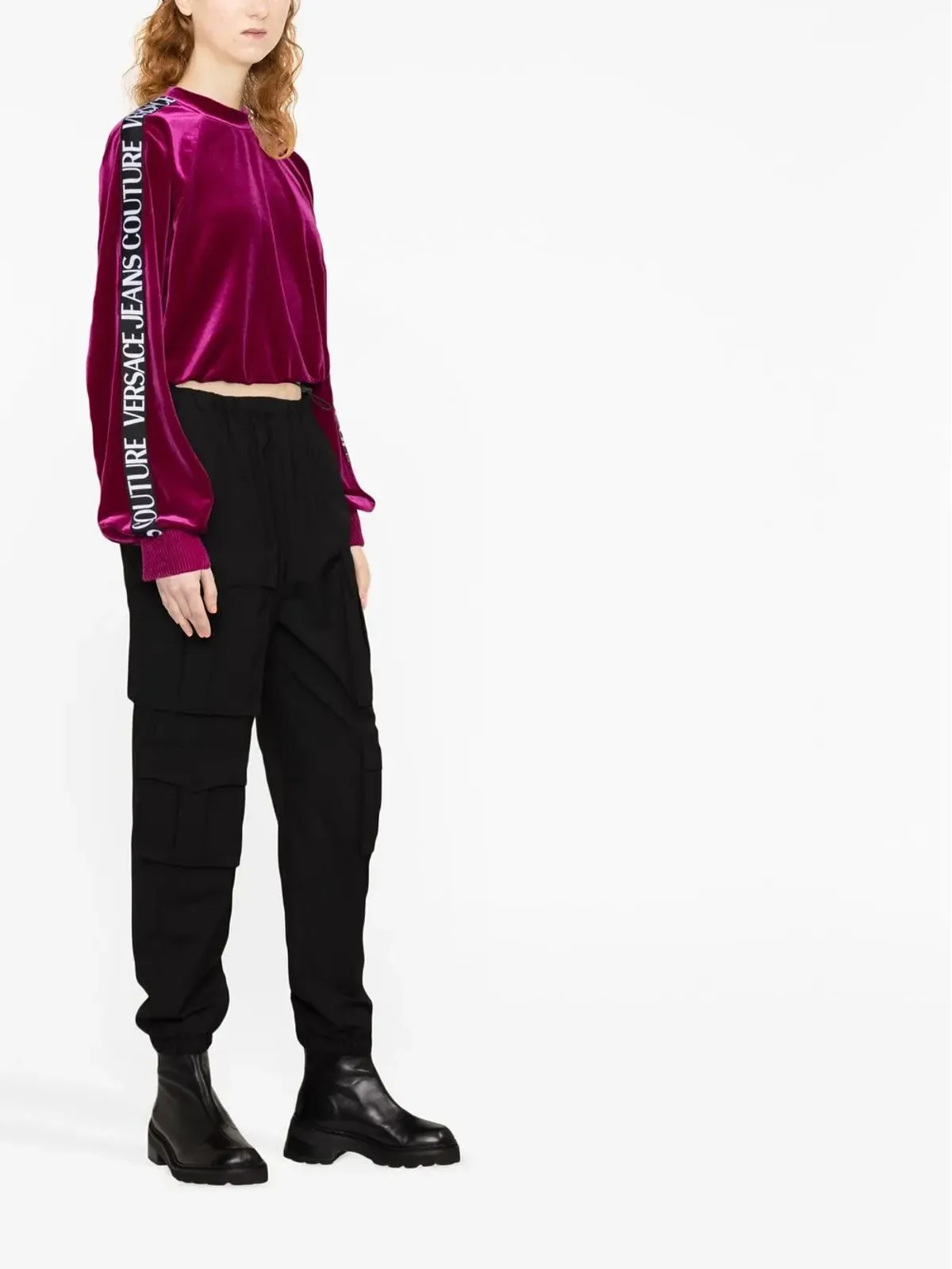 Versace Jeans Couture ロゴトリム ベロア スウェット ピンク - 画像4