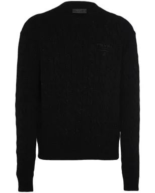 Prada ロゴ刺繍 ケーブルニット ジャンパー - ブラック - サムネイル1