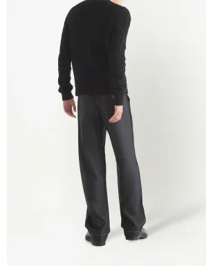 Prada ロゴ刺繍 ケーブルニット ジャンパー - ブラック - サムネイル3