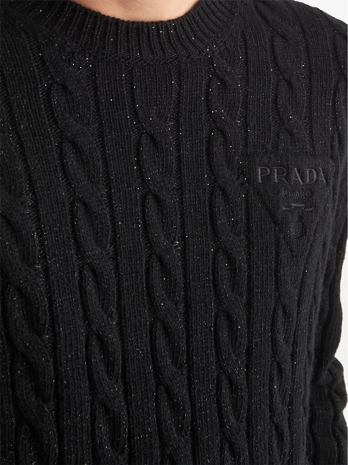 Prada ロゴ刺繍 ケーブルニット ジャンパー - ブラック - 画像4