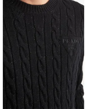 Prada ロゴ刺繍 ケーブルニット ジャンパー - ブラック - サムネイル4