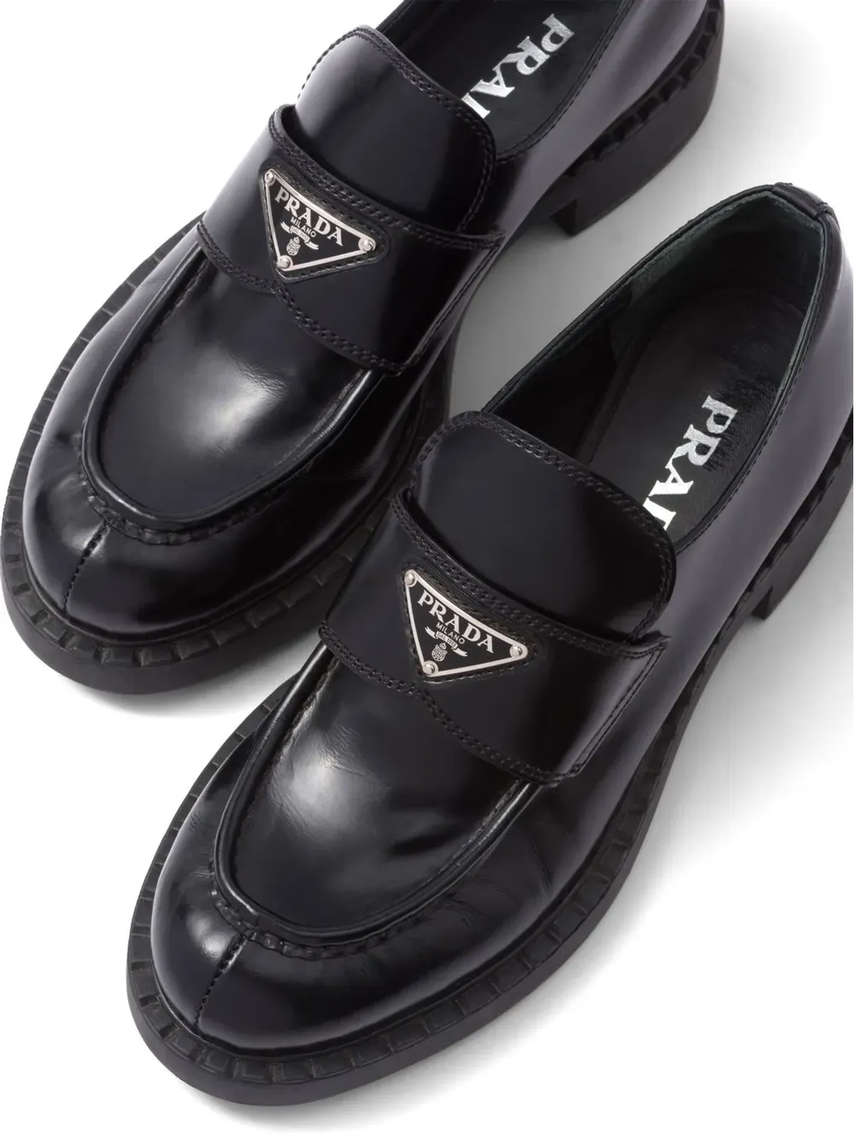 Prada チョコレートブラッシュドレザーローファー - ブラック - 画像4
