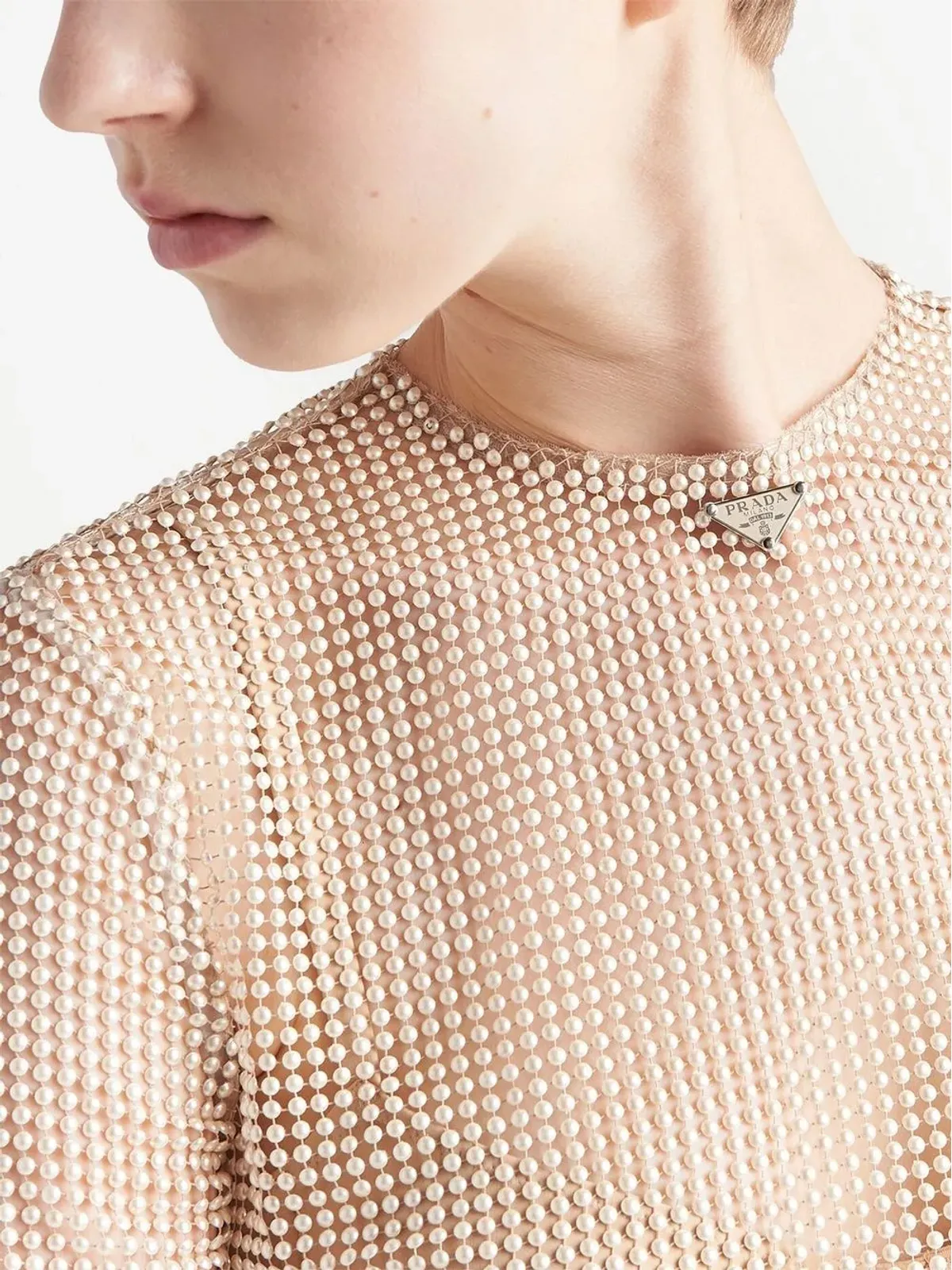 Prada パール装飾メッシュトップ - 画像4