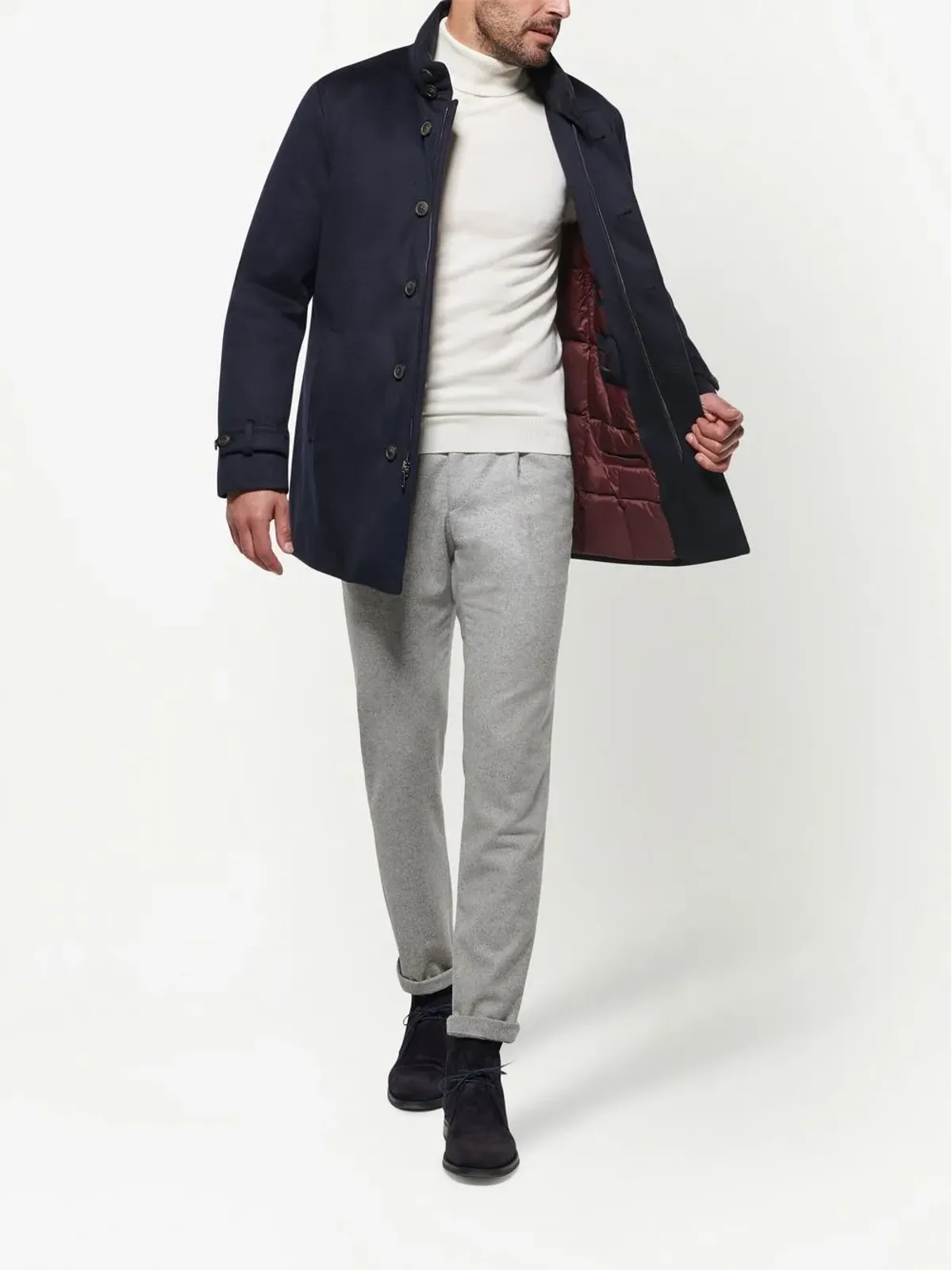Norwegian Wool ネイビー カシミヤ ダウンライニング ジャケット - 画像2