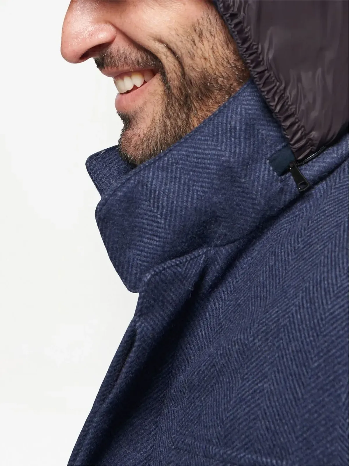 Norwegian Wool ダウンライニング ヘリンボーン コート（ブルー） - 画像5