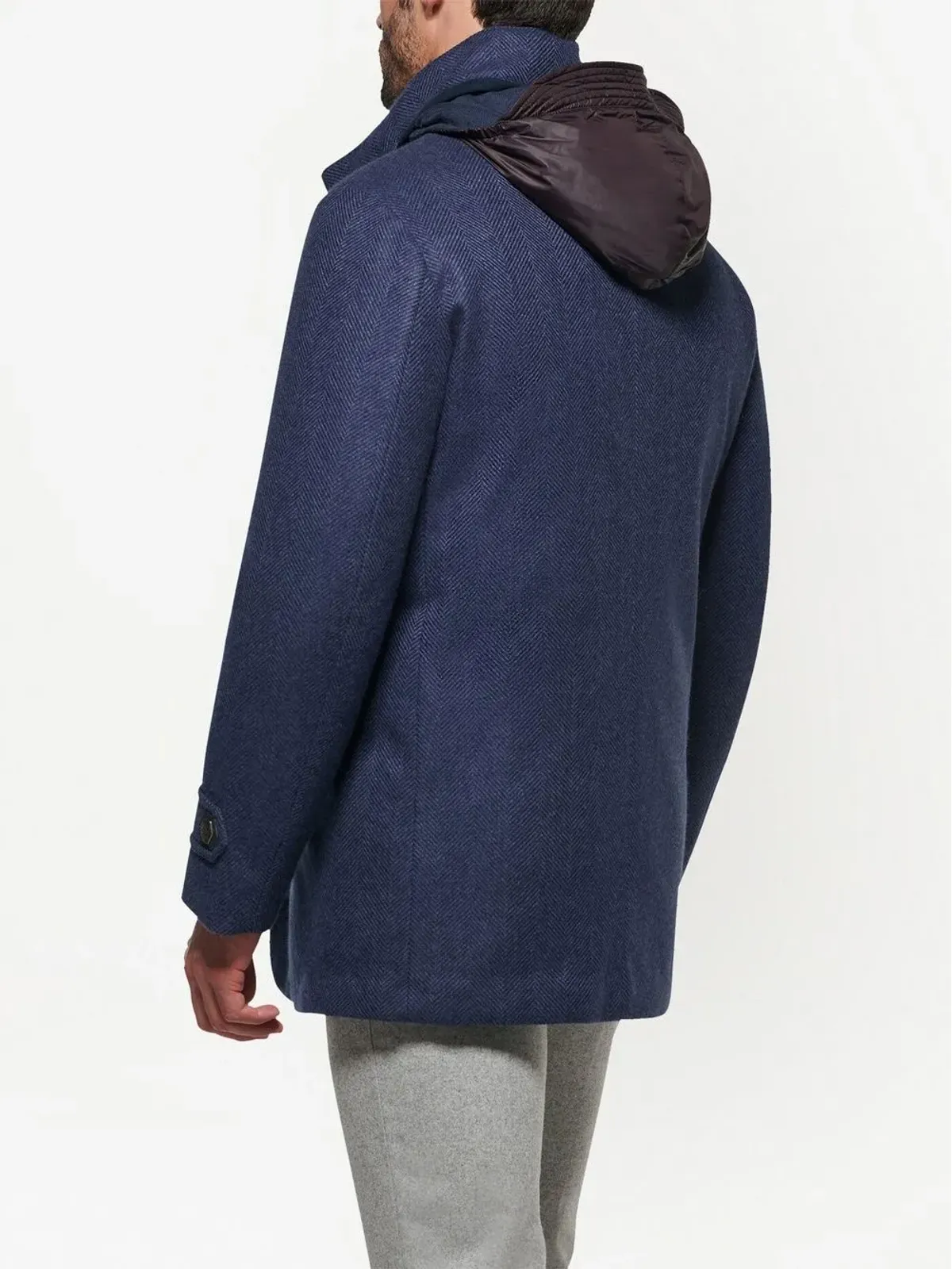 Norwegian Wool ダウンライニング ヘリンボーン コート（ブルー） - 画像4