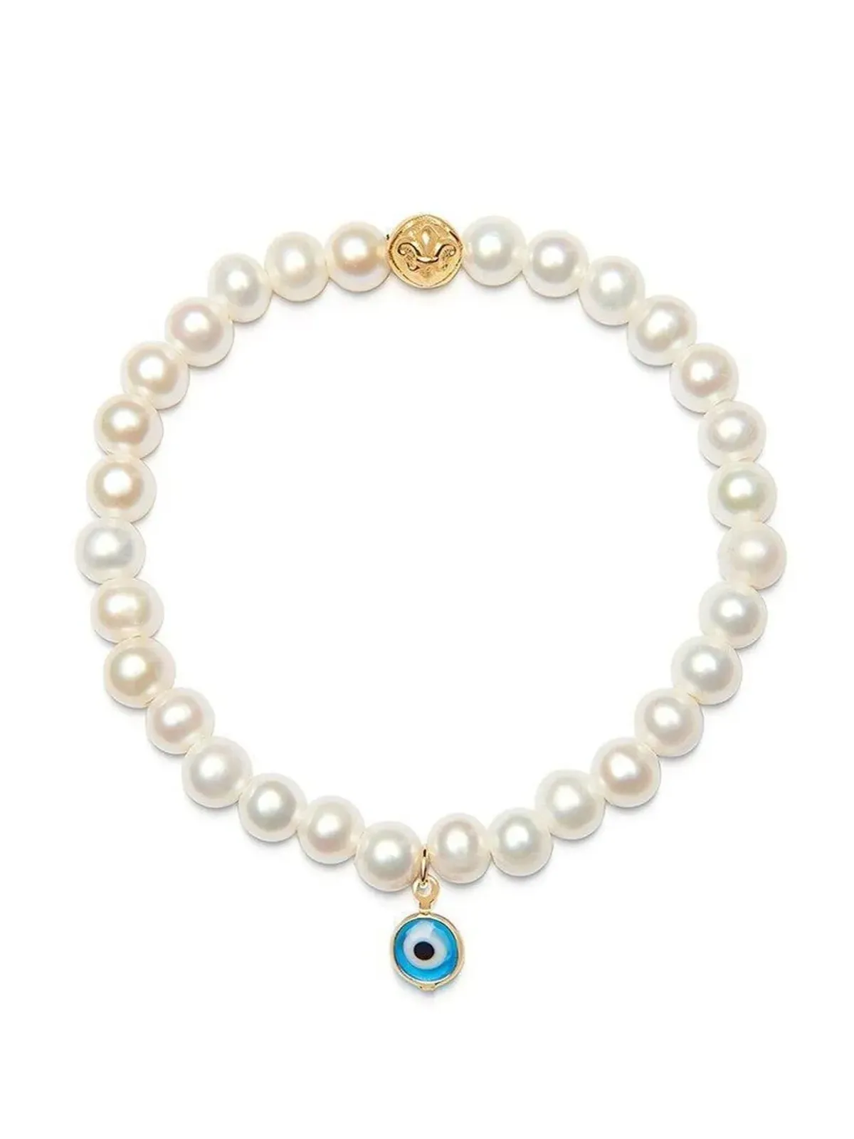 Nialaya Jewelry エビルアイチャーム付きパールブレスレット ブルー - 画像1