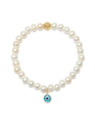 Nialaya Jewelry エビルアイチャーム付きパールブレスレット ブルー - サムネイル1