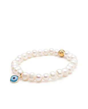 Nialaya Jewelry エビルアイチャーム付きパールブレスレット ブルー - サムネイル3