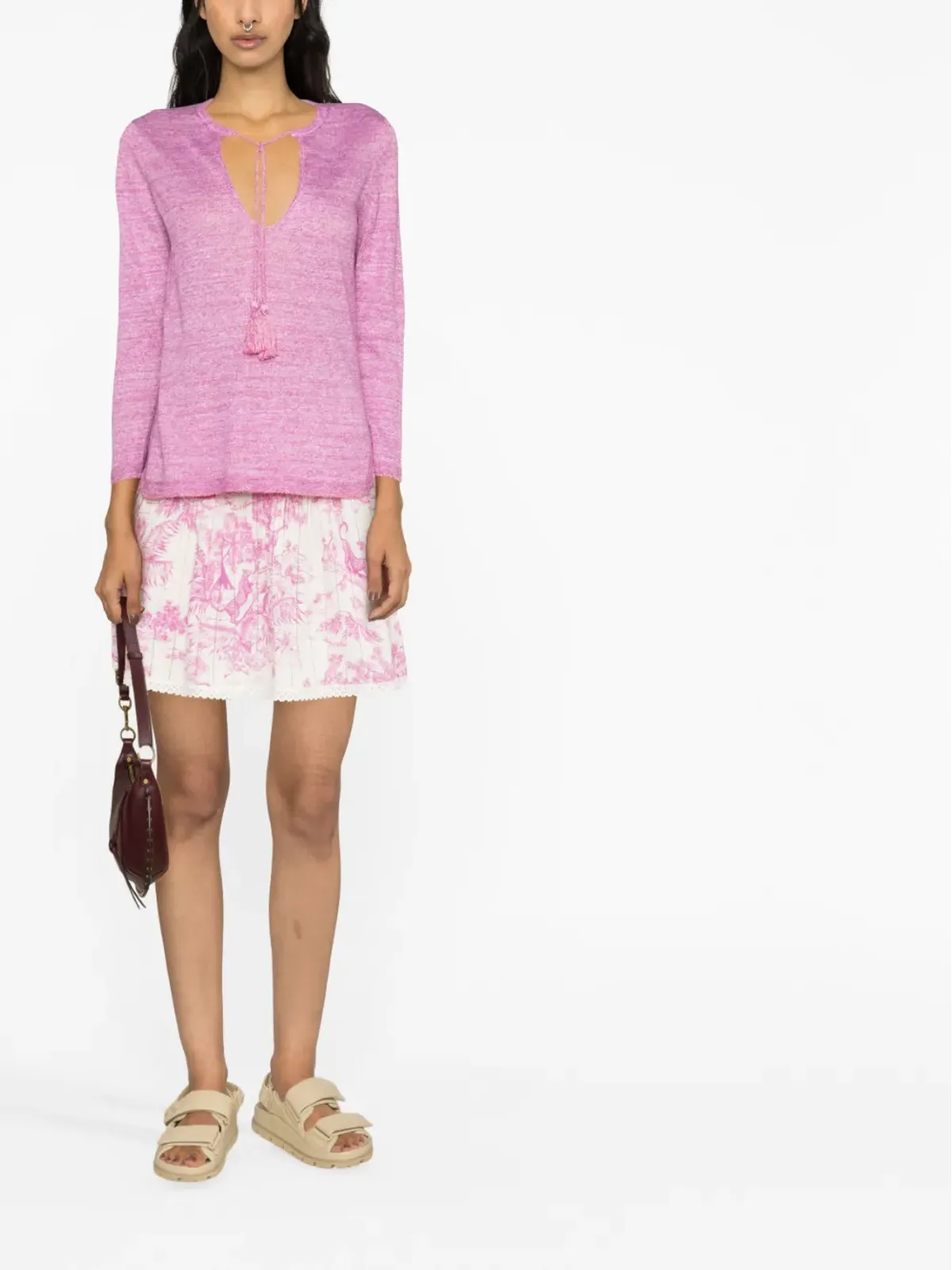 Zadig&Voltaire ピンクのアンバー メランジ風ニットトップ - 画像2