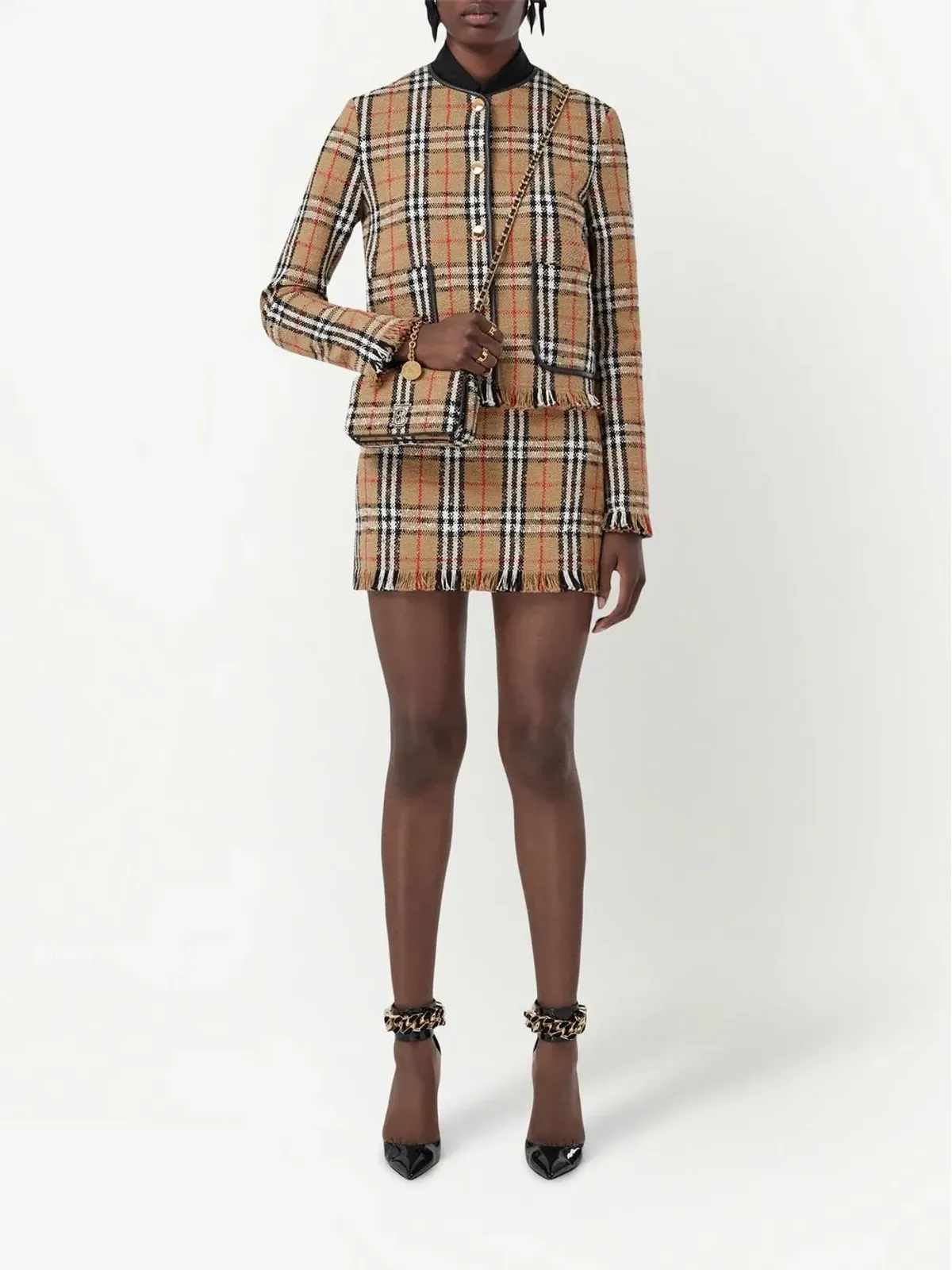 Burberry ヴィンテージチェック ブークレ ノーカラージャケット - 画像2