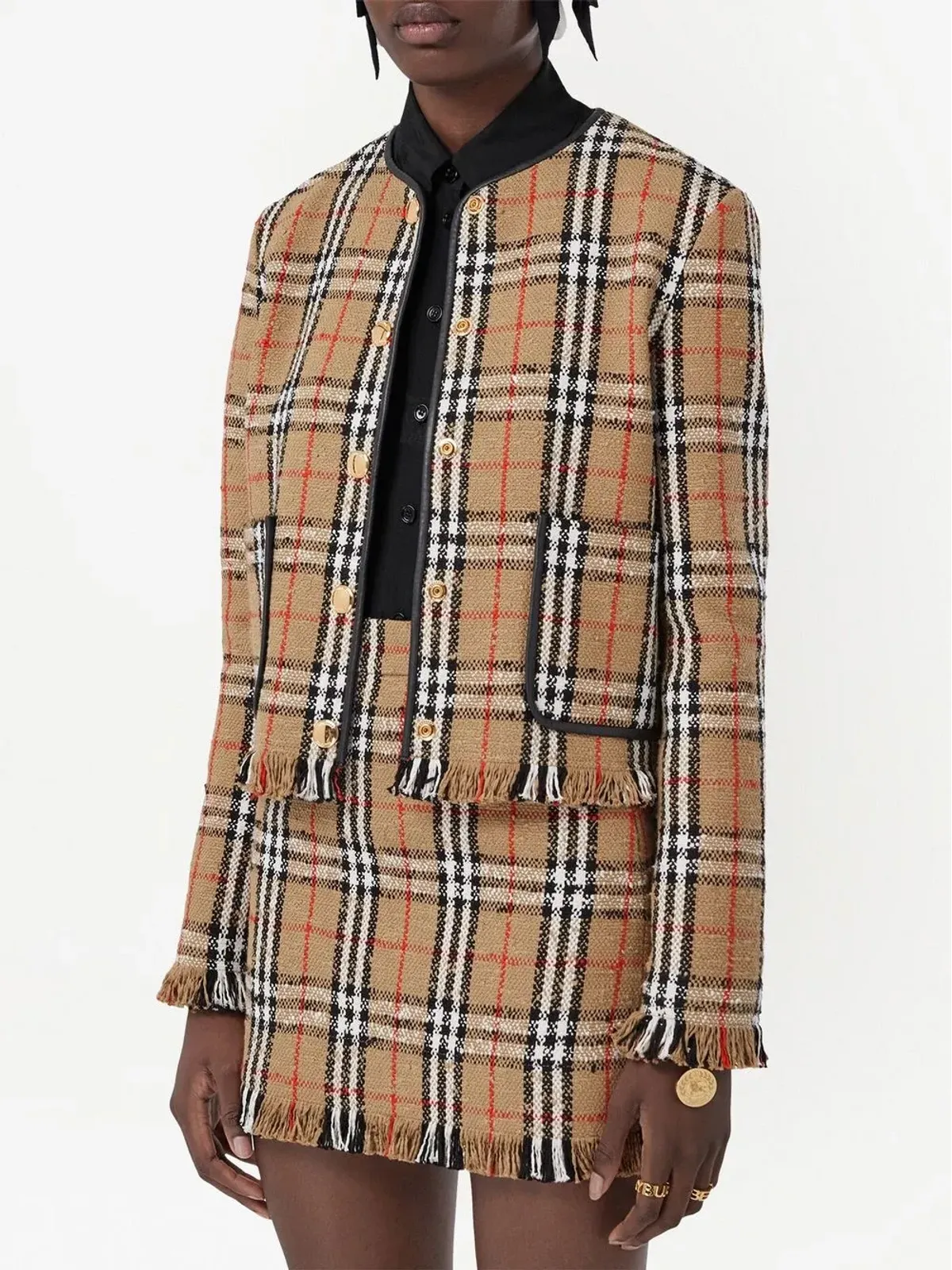 Burberry ヴィンテージチェック ブークレ ノーカラージャケット - 画像3