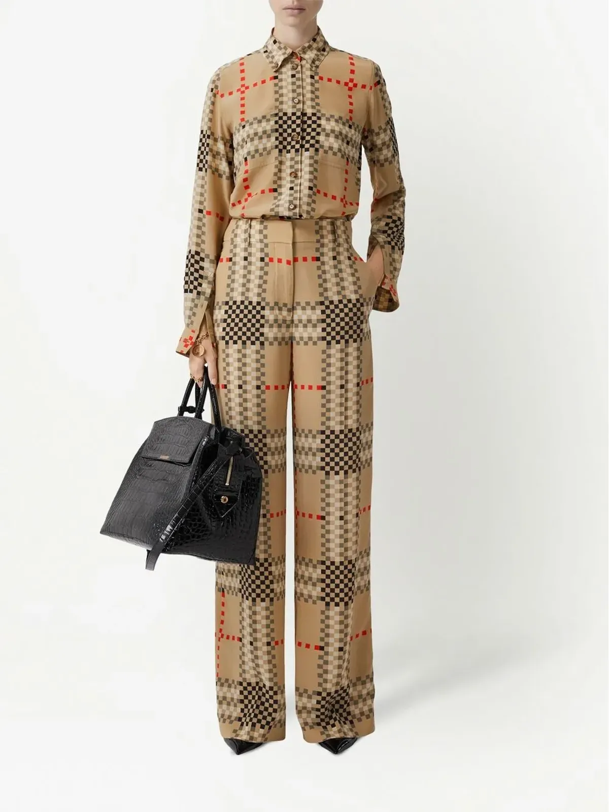 Burberry ピクセルチェック ワイドレッグパンツ - 画像2