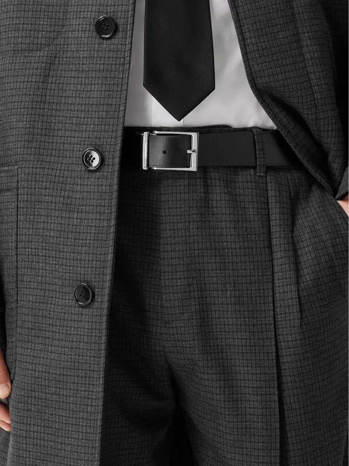 Burberry チェック柄ロゴバックルベルト - グレー - 画像3