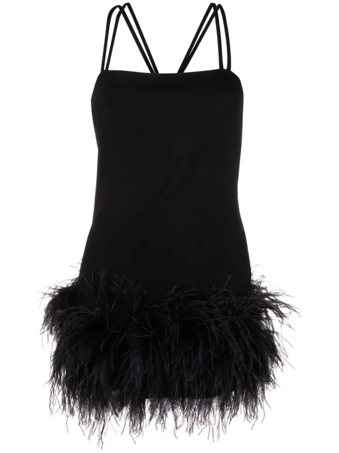 THE ATTICO The Attico feather-trim mini dress - Blackの商品画像