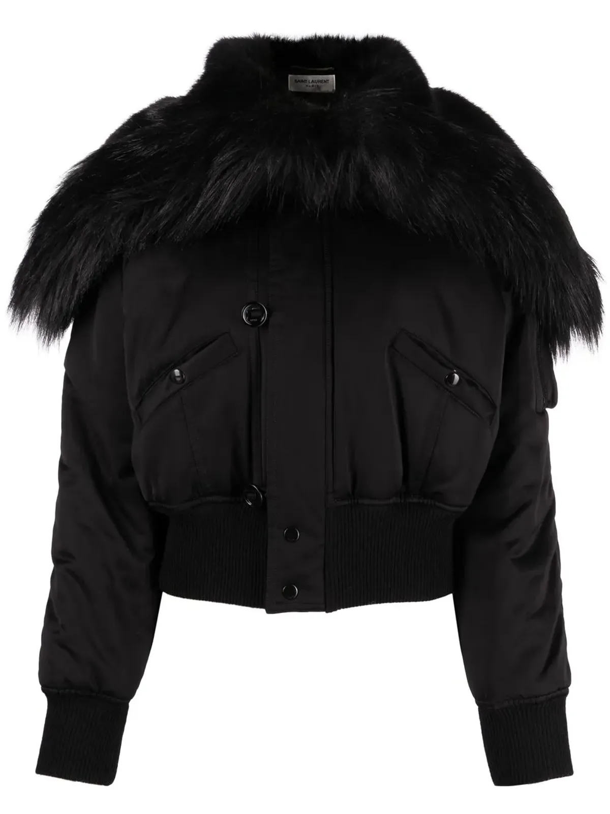 Saint Laurent フェイクファー・トリム付き クロップド ボンバージャケット - 画像1