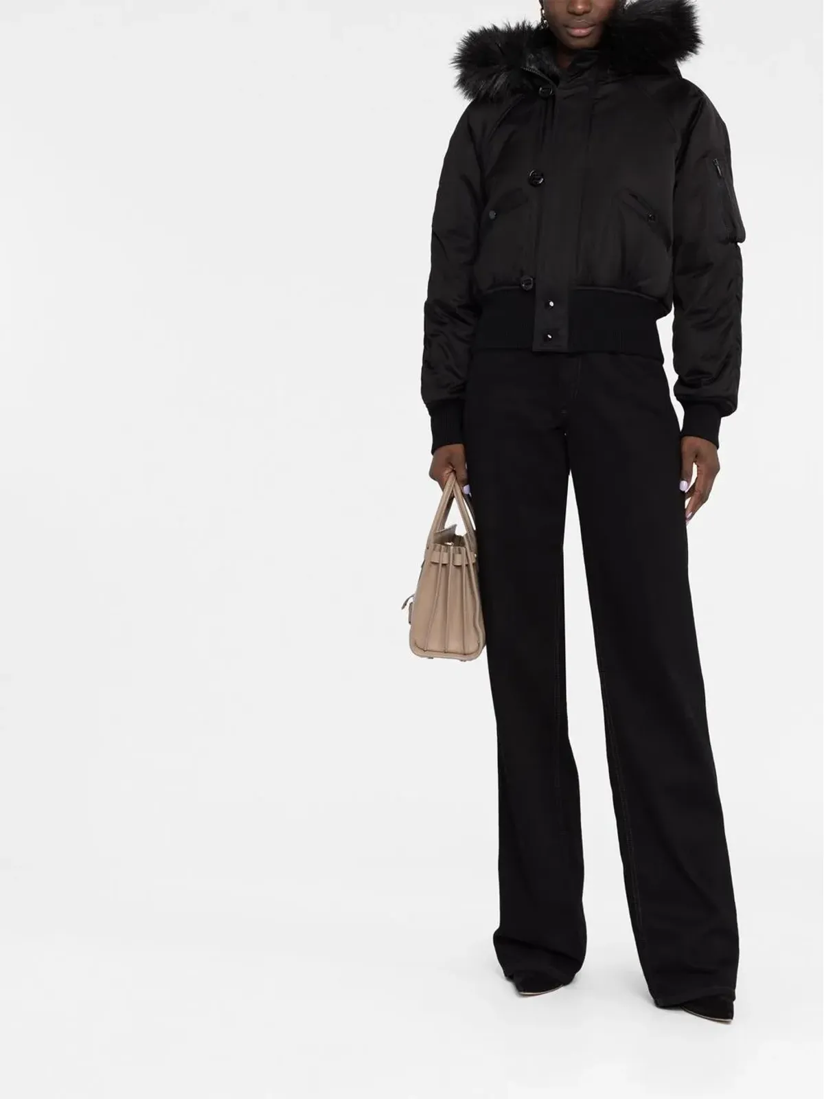 Saint Laurent フェイクファー・トリム付き クロップド ボンバージャケット - 画像2