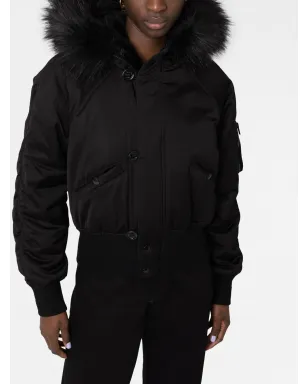 Saint Laurent フェイクファー・トリム付き クロップド ボンバージャケット - サムネイル3