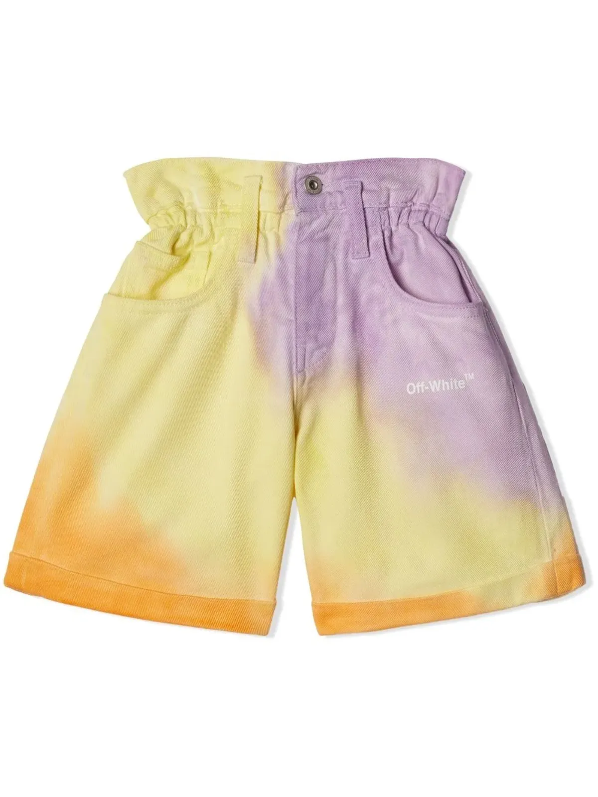 Off-White Kids ハイライズ Helvetica タイダイショーツ - イエロー - 画像1