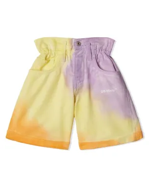 Off-White Kids ハイライズ Helvetica タイダイショーツ - イエロー - サムネイル1