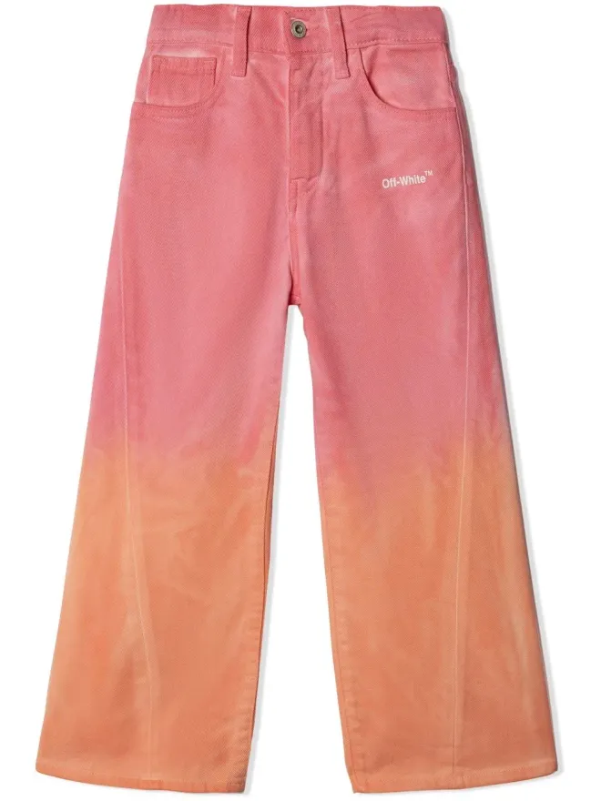 Off-White Kids Off-White Kids ヘルベチカ フェード加工 ワイドレッグ トラウザー - ピンクの商品画像