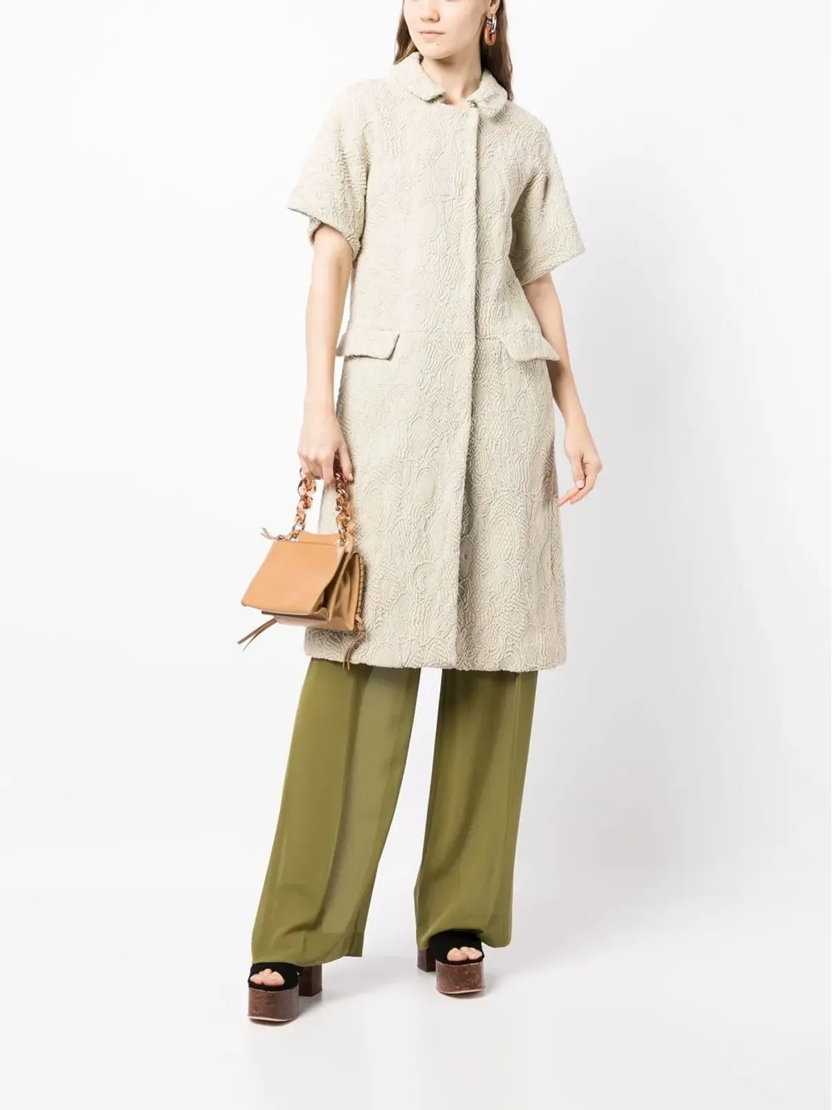 Bottega Veneta Pre-Owned 短袖ジャカードコート ブラウン - 画像2