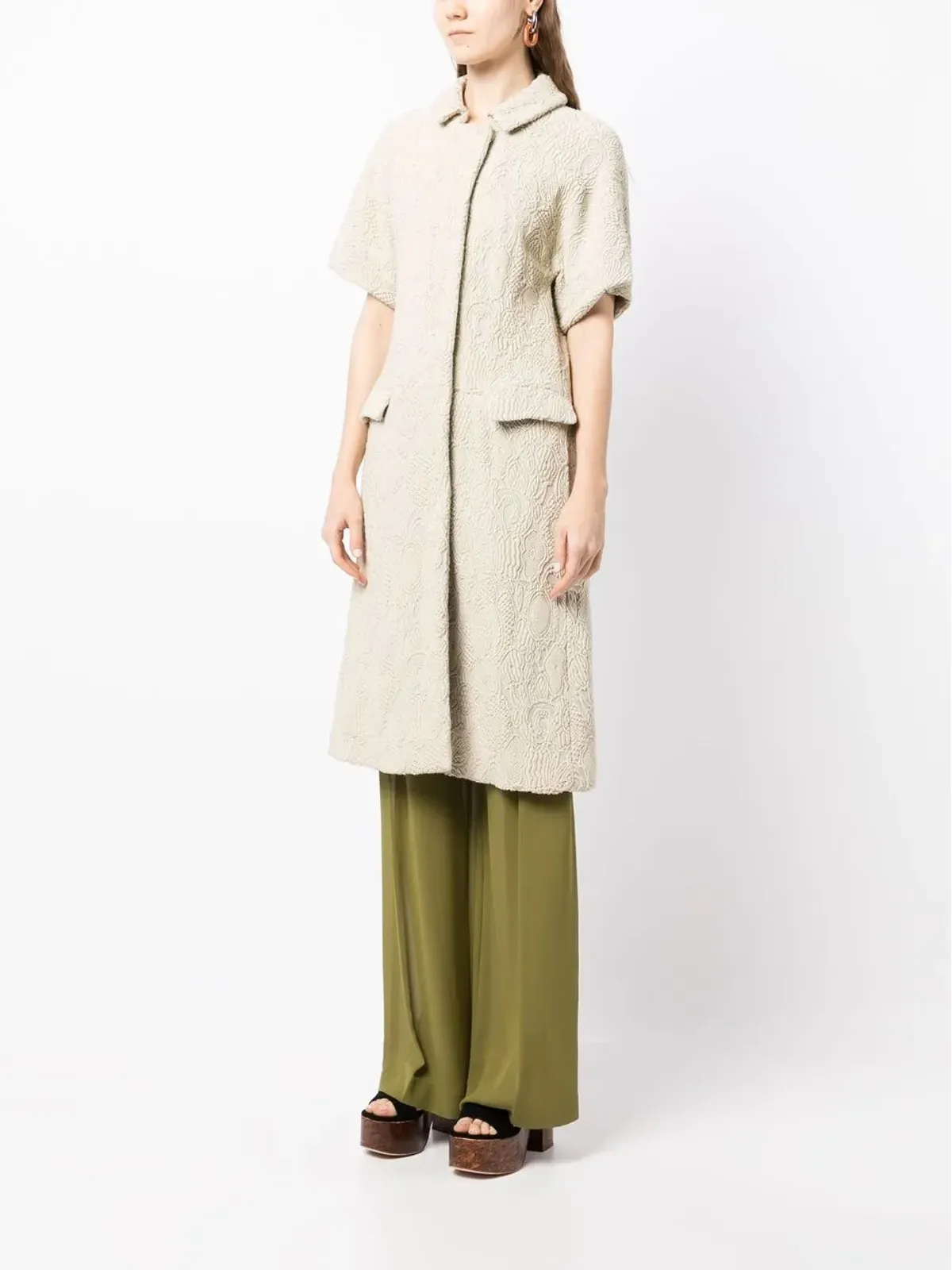Bottega Veneta Pre-Owned 短袖ジャカードコート ブラウン - 画像3