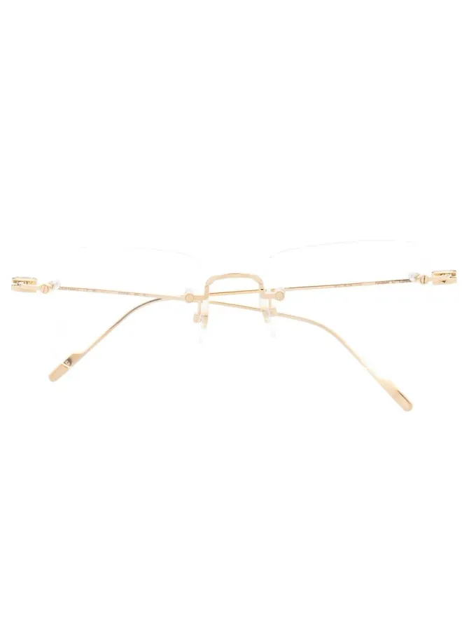 Cartier Eyewear Cartier Eyewear 18kt gold Double C Décor square optical glasses - Neutralsの商品画像