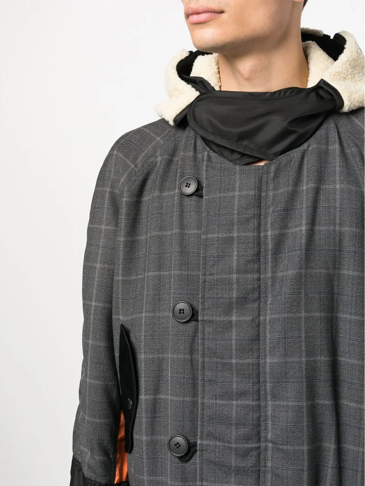 Junya Watanabe MAN グレーのチェック柄パッチワークコート - 画像5