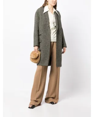 Celine Pre-Owned レザー ラペル ハウンドトゥース ミディコート - サムネイル2