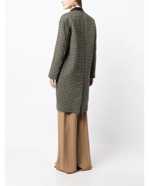 Celine Pre-Owned レザー ラペル ハウンドトゥース ミディコート - サムネイル4