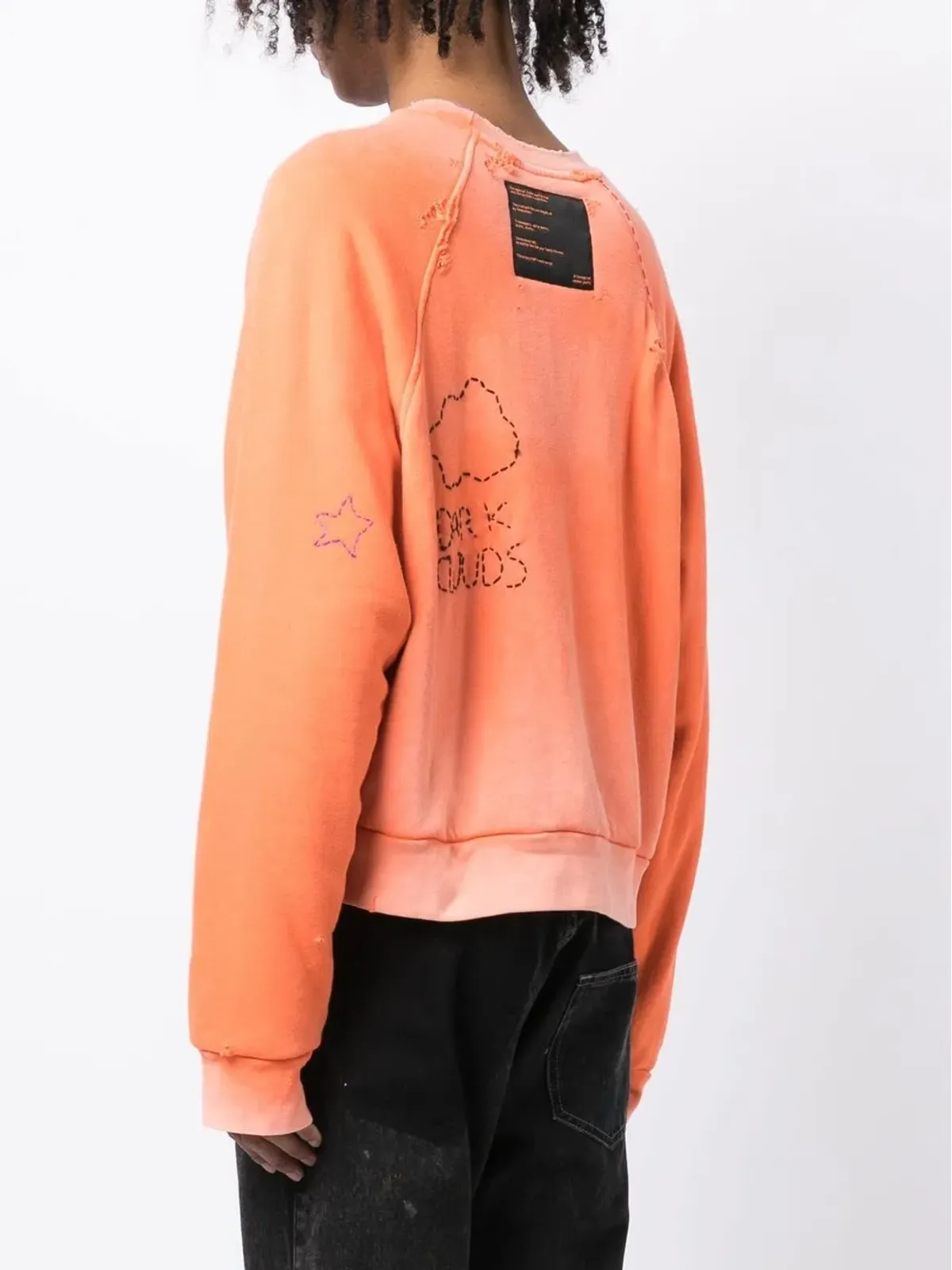 Liberal Youth Ministry ダメージ風刺繍スウェットシャツ オレンジ - 画像4