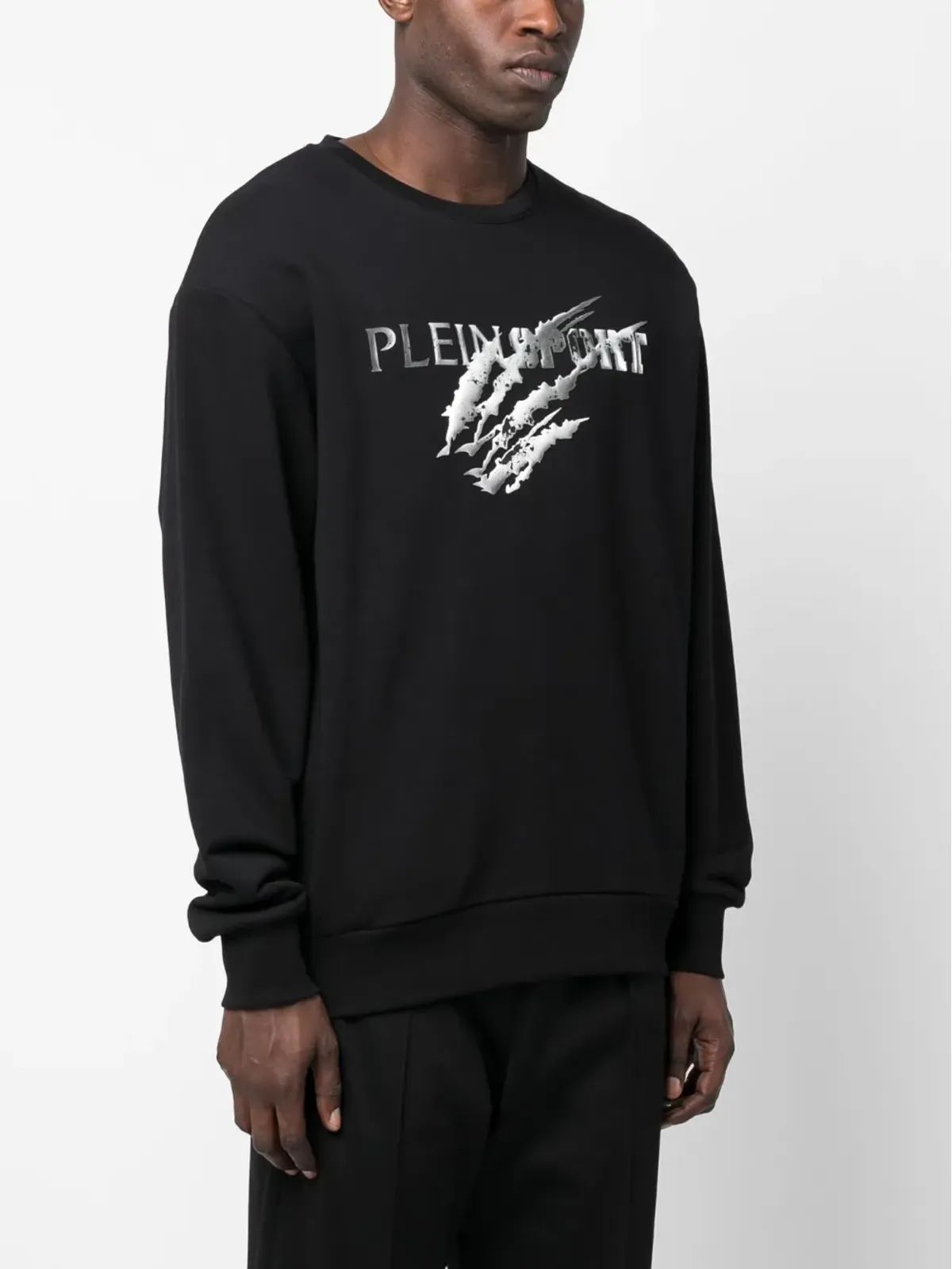 Plein Sport LSスクラッチ ロゴプリント スウェットシャツ ブラック - 画像3