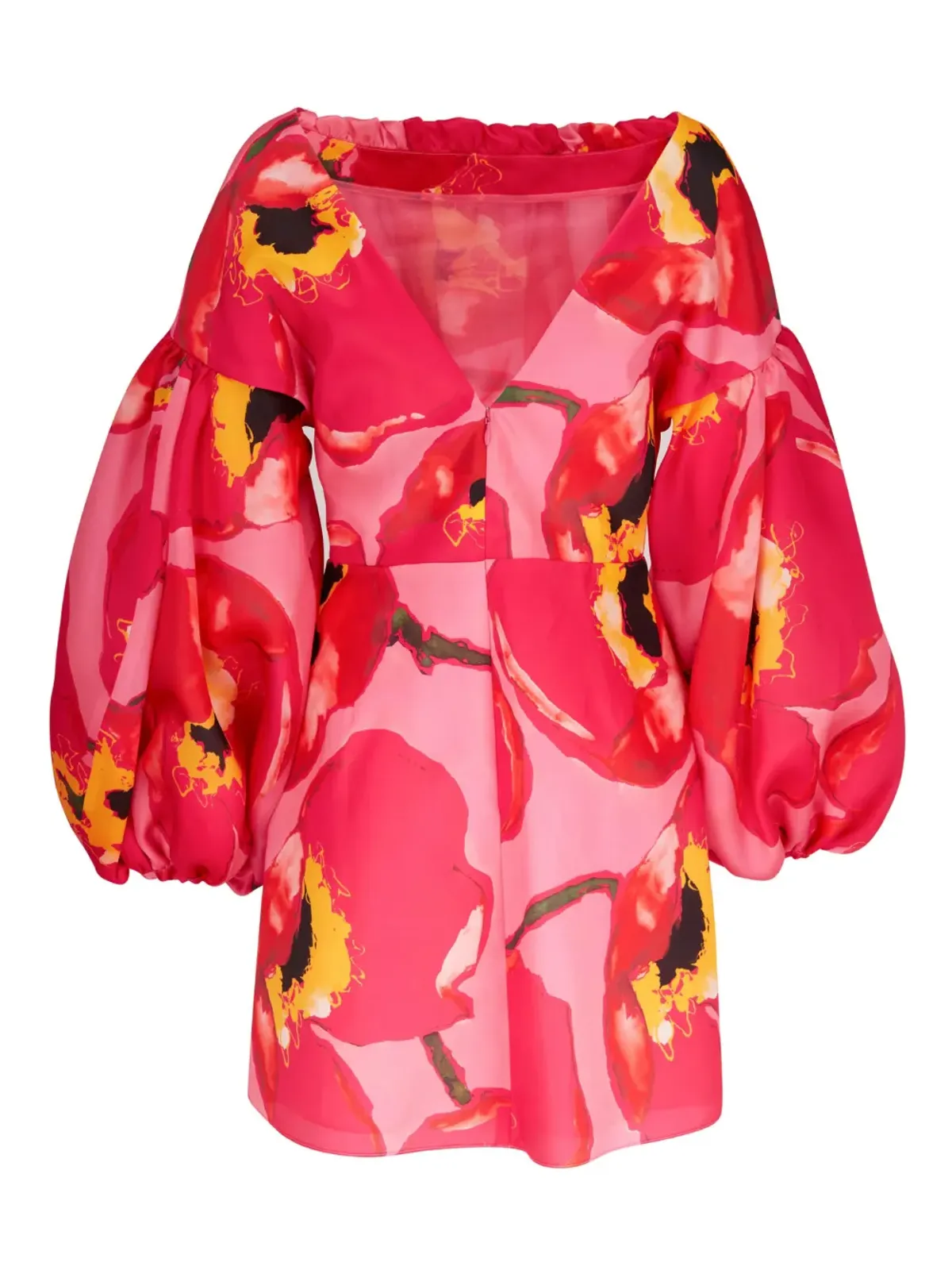 Carolina Herrera パフスリーブ花柄ミニドレス - 画像1