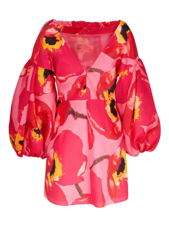Carolina Herrera Carolina Herrera パフスリーブ花柄ミニドレスの商品画像