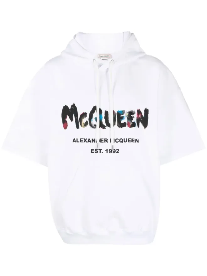 Alexander McQueen Alexander McQueen ロゴプリント半袖パーカー - Whiteの商品画像