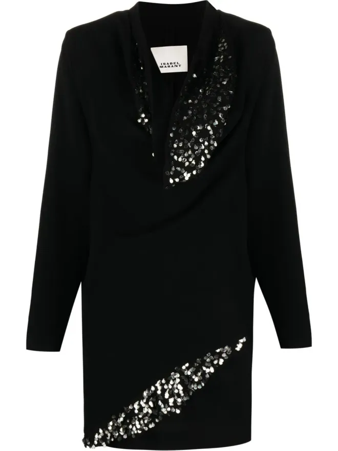 Isabel Marant ISABEL MARANT Lazeli sequin-embellished long-sleeve dress - Blackの商品画像