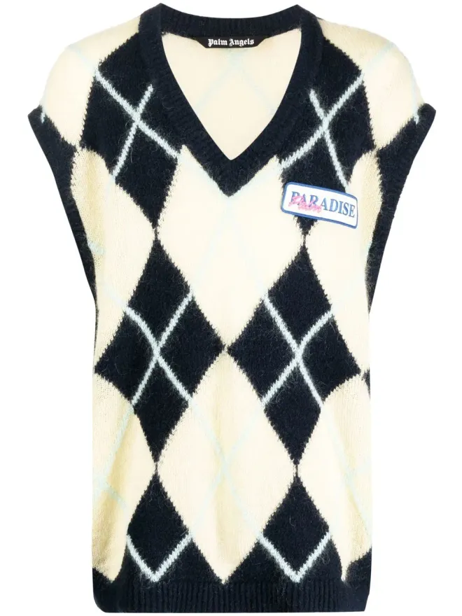 Palm Angels Palm Angels ロゴパッチ アーガイル編みベスト（ブラック）の商品画像