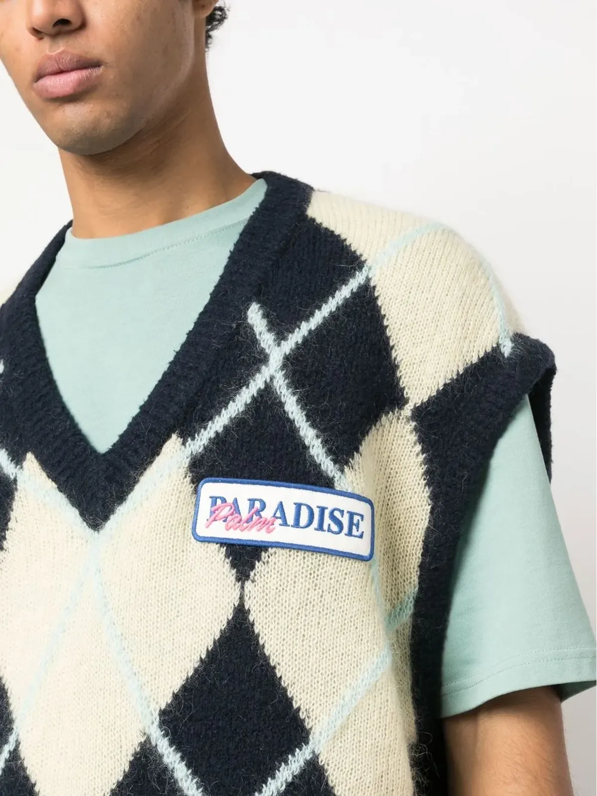 Palm Angels ロゴパッチ アーガイル編みベスト（ブラック） - 画像5