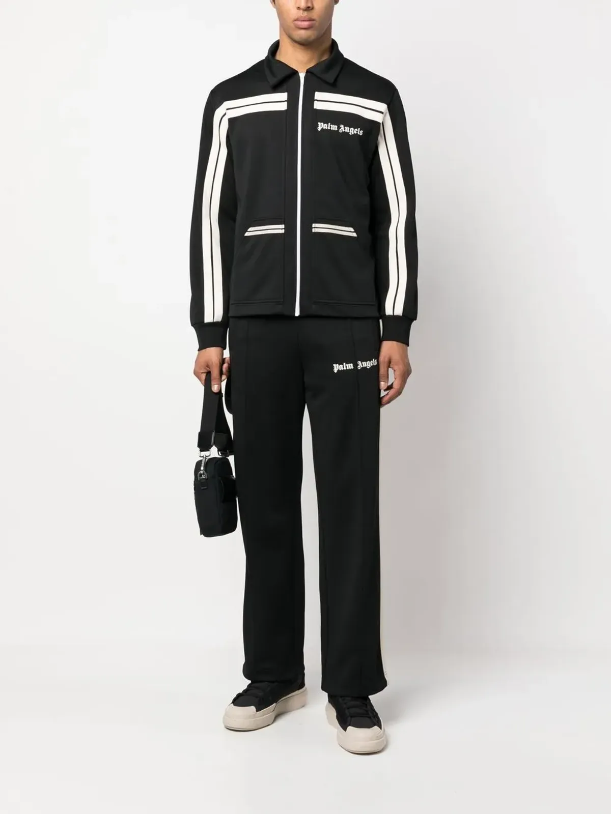 Palm Angels ロゴプリント パネル切替ジップアップジャケット - 画像2