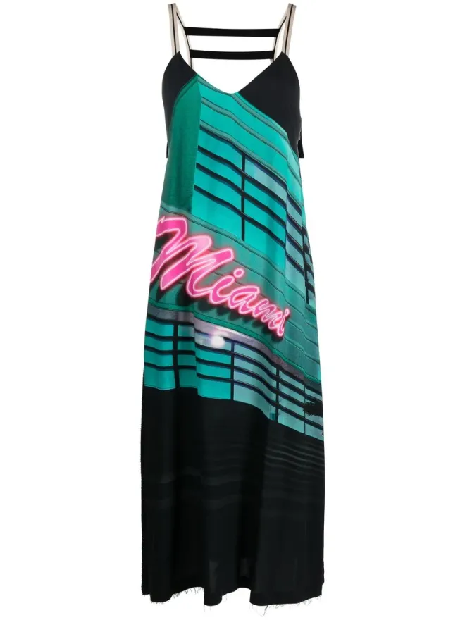 Palm Angels Palm Angels マイアミ グラフィックプリント ミディドレス ブラックの商品画像