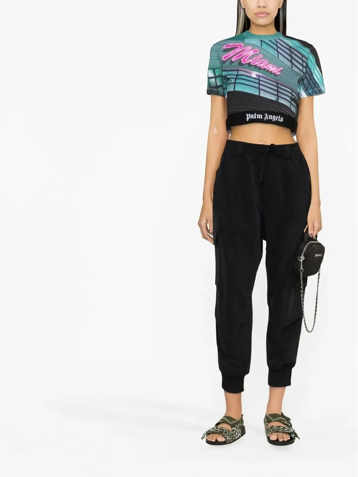 Palm Angels Miamiプリント クロップTシャツ - グリーン - 画像2